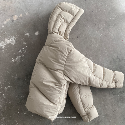 BEIGE OVERSIZED DROPPED SHOULDER HOODED PUFFER JACKET