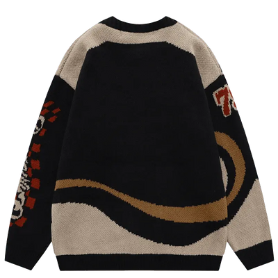 BLACK AND BEIGE PATTERNED SWEATER WITH RETRO ALPHABET DESIGN