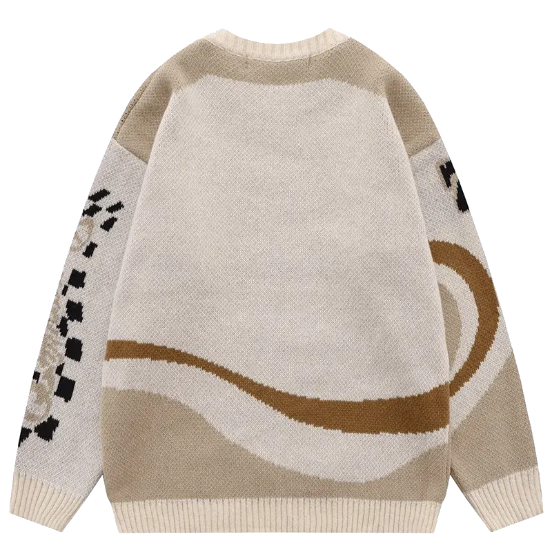 BLACK AND BEIGE PATTERNED SWEATER WITH RETRO ALPHABET DESIGN
