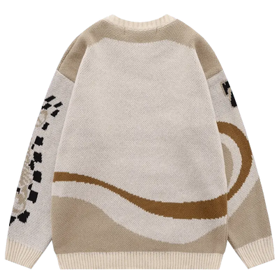 BLACK AND BEIGE PATTERNED SWEATER WITH RETRO ALPHABET DESIGN