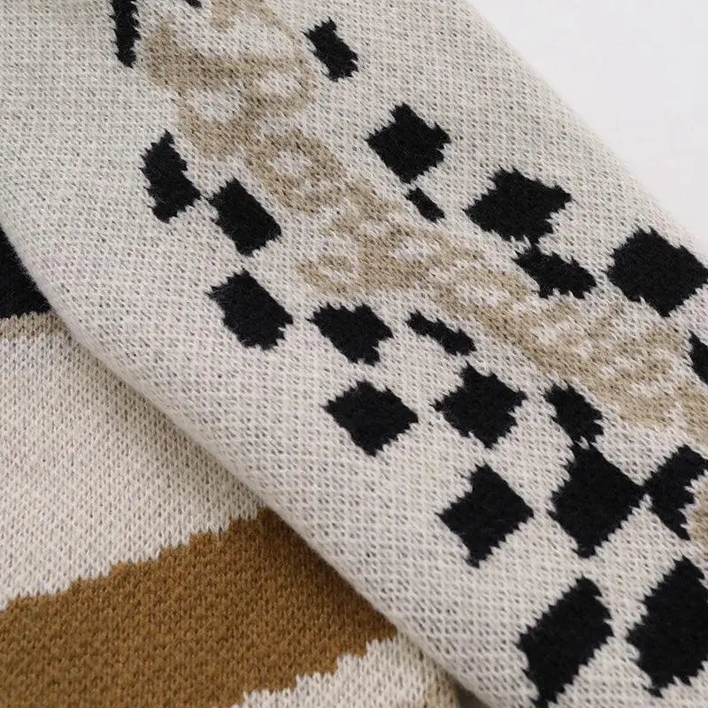 BLACK AND BEIGE PATTERNED SWEATER WITH RETRO ALPHABET DESIGN