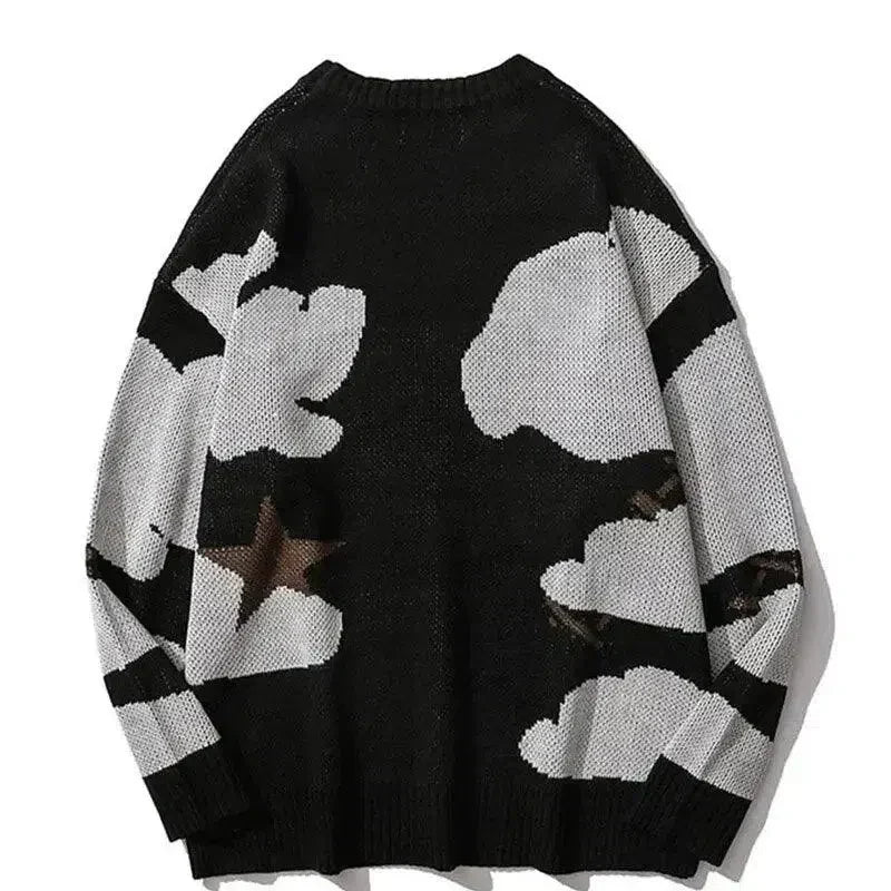 BLACK AND WHITE CARTOON CHARACTER SWEATER PULLOVER FOR ULTIMATE COMFORT