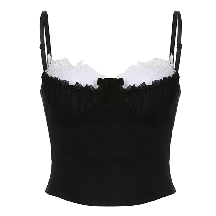 BLACK AND WHITE LACE-TRIMMED CAMISOLE FOR WOMEN