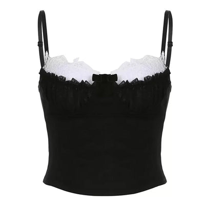 BLACK AND WHITE LACE-TRIMMED CAMISOLE FOR WOMEN