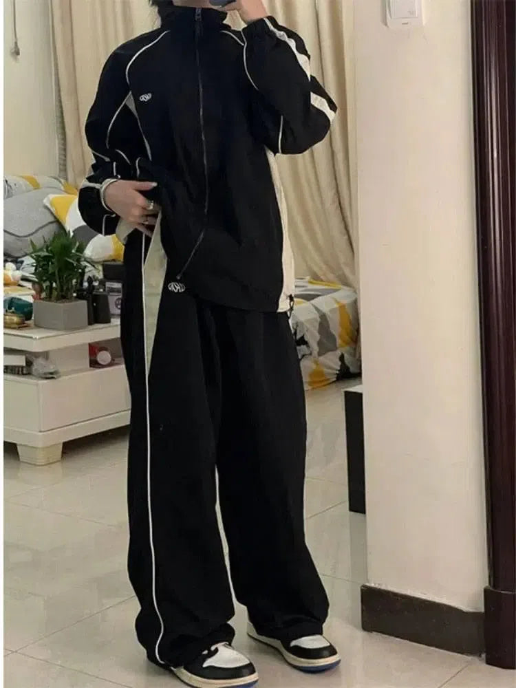 BLACK AND WHITE TRACK PANTS VINTAGE OVERSIZED BAGGY STYLE