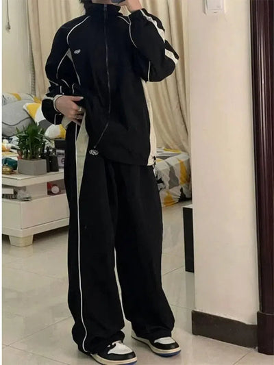 BLACK AND WHITE TRACK PANTS VINTAGE OVERSIZED BAGGY STYLE