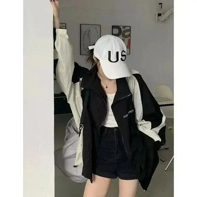 BLACK AND WHITE WINDBREAKER JACKET - STREETWEAR BLACK STYLE