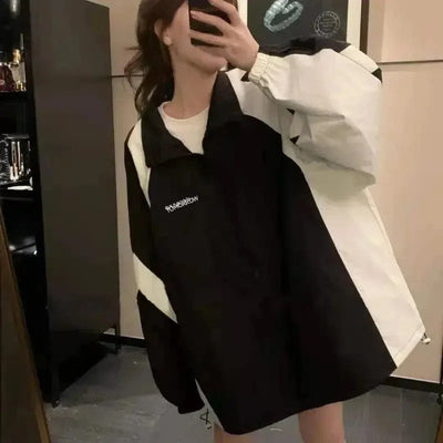 BLACK AND WHITE WINDBREAKER JACKET - STREETWEAR BLACK STYLE