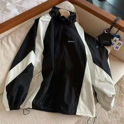 BLACK AND WHITE WINDBREAKER JACKET - STREETWEAR BLACK STYLE