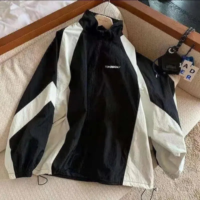 BLACK AND WHITE WINDBREAKER JACKET - STREETWEAR BLACK STYLE