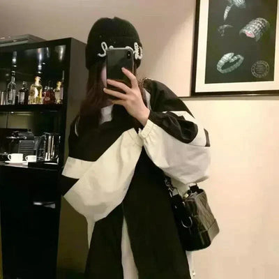 BLACK AND WHITE WINDBREAKER JACKET - STREETWEAR BLACK STYLE