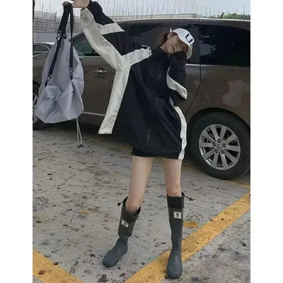 BLACK AND WHITE WINDBREAKER JACKET - STREETWEAR BLACK STYLE