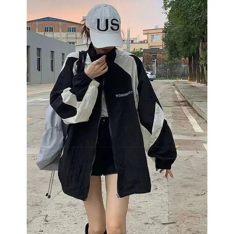 BLACK AND WHITE WINDBREAKER JACKET - STREETWEAR BLACK STYLE