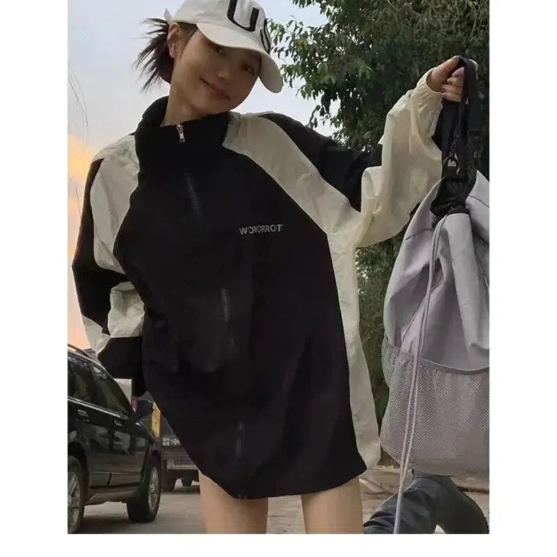 BLACK AND WHITE WINDBREAKER JACKET - STREETWEAR BLACK STYLE
