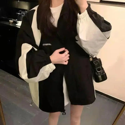 BLACK AND WHITE WINDBREAKER JACKET - STREETWEAR BLACK STYLE