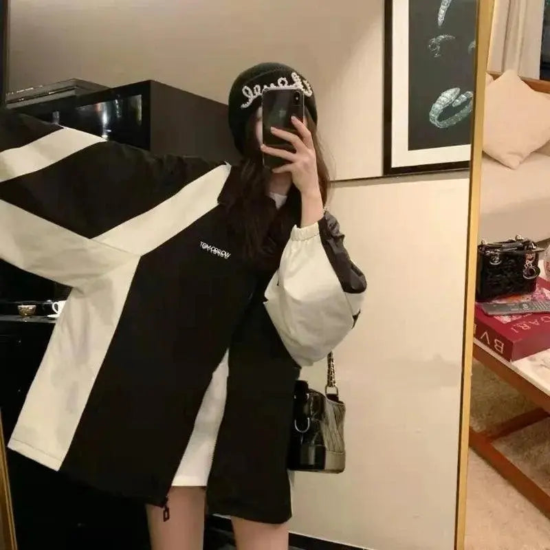 BLACK AND WHITE WINDBREAKER JACKET - STREETWEAR BLACK STYLE