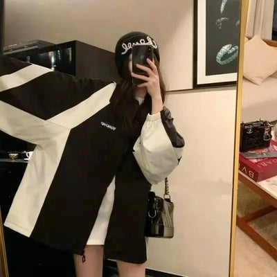 BLACK AND WHITE WINDBREAKER JACKET - STREETWEAR BLACK STYLE