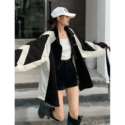 BLACK AND WHITE WINDBREAKER JACKET - STREETWEAR BLACK STYLE