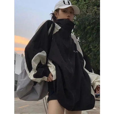 BLACK AND WHITE WINDBREAKER JACKET - STREETWEAR BLACK STYLE