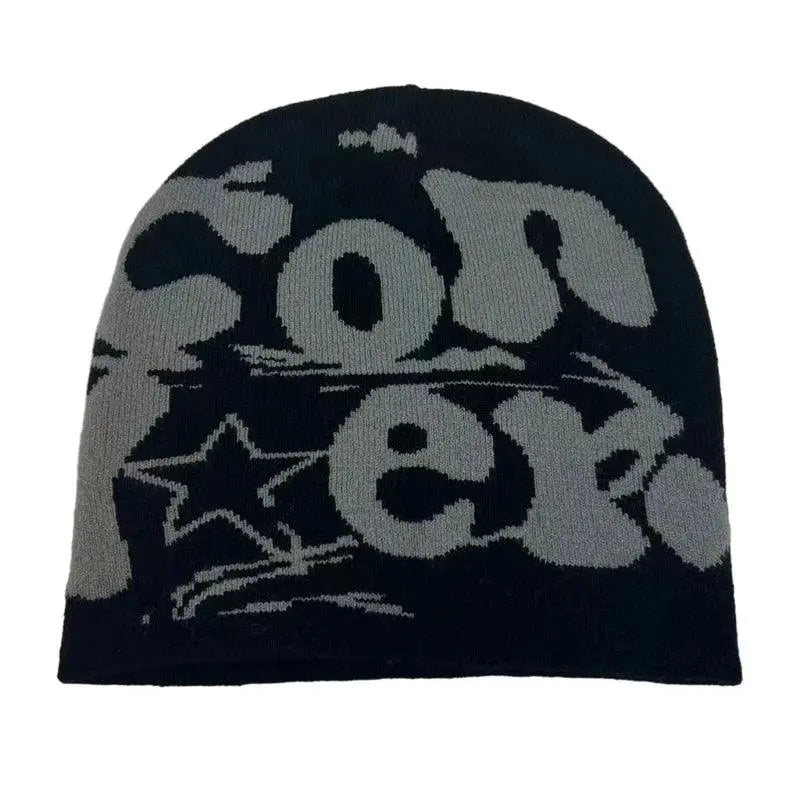 BLACK BEANIE HAT WITH PINK LETTERING - WARM HAT FOR COLD WEATHER