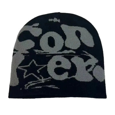 BLACK BEANIE HAT WITH PINK LETTERING - WARM HAT FOR COLD WEATHER