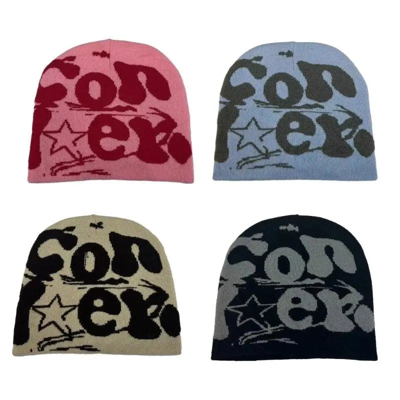 BLACK BEANIE HAT WITH PINK LETTERING - WARM HAT FOR COLD WEATHER
