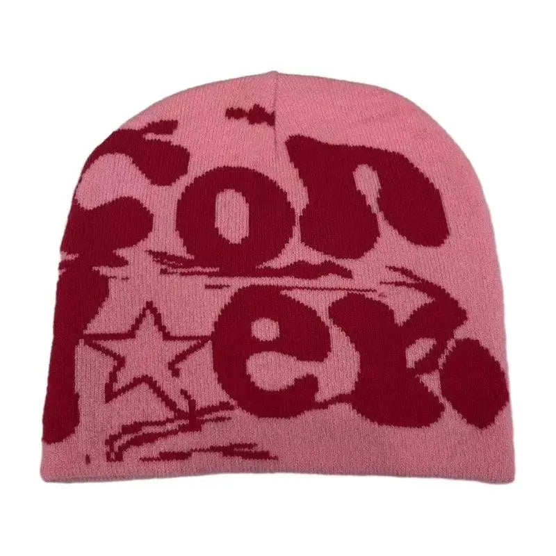 BLACK BEANIE HAT WITH PINK LETTERING - WARM HAT FOR COLD WEATHER