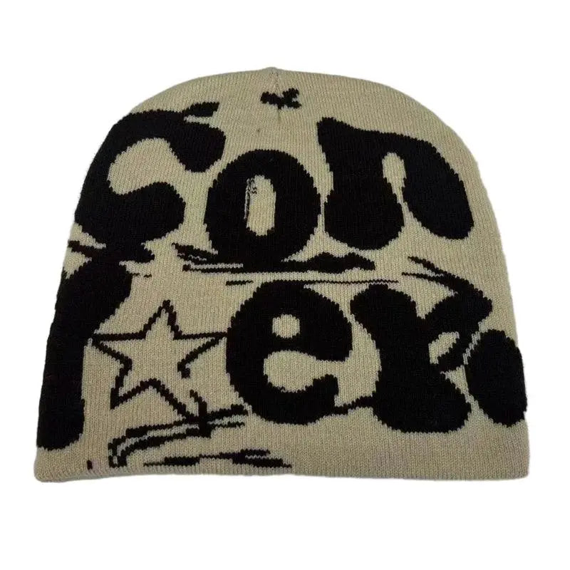 BLACK BEANIE HAT WITH PINK LETTERING - WARM HAT FOR COLD WEATHER