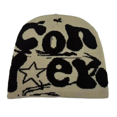 BLACK BEANIE HAT WITH PINK LETTERING - WARM HAT FOR COLD WEATHER