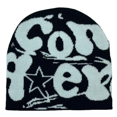 BLACK BEANIE HAT WITH PINK LETTERING - WARM HAT FOR COLD WEATHER