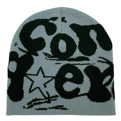 BLACK BEANIE HAT WITH PINK LETTERING - WARM HAT FOR COLD WEATHER