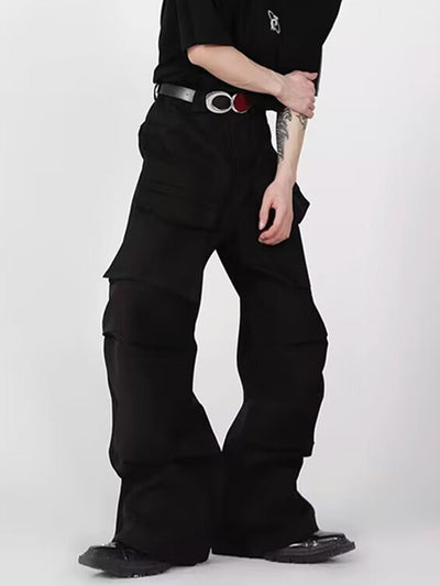BLACK CARGO PANTS MID WAIST STRAIGHT LEG DESIGN