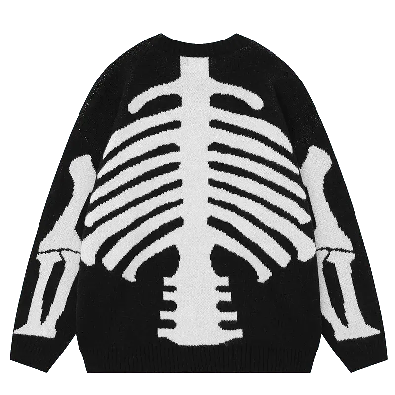 BLACK GRAPHIC SWEATER WITH SKELETON DESIGN AND HEART - SKULL GRAPHIC SWEATER