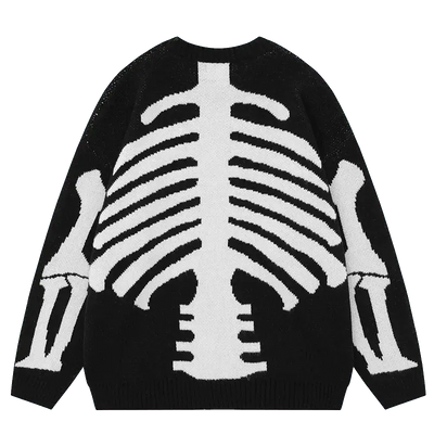 BLACK GRAPHIC SWEATER WITH SKELETON DESIGN AND HEART - SKULL GRAPHIC SWEATER