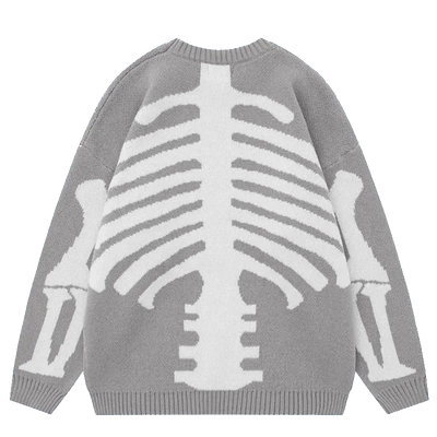BLACK GRAPHIC SWEATER WITH SKELETON DESIGN AND HEART - SKULL GRAPHIC SWEATER