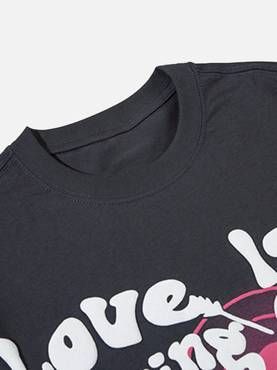 BLACK GRAPHIC T-SHIRT UNISEX STREETWEAR COTTON BLEND