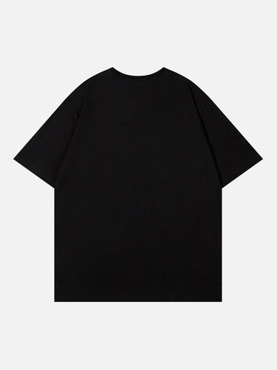 BLACK GRAPHIC T-SHIRT UNISEX STREETWEAR COTTON BLEND