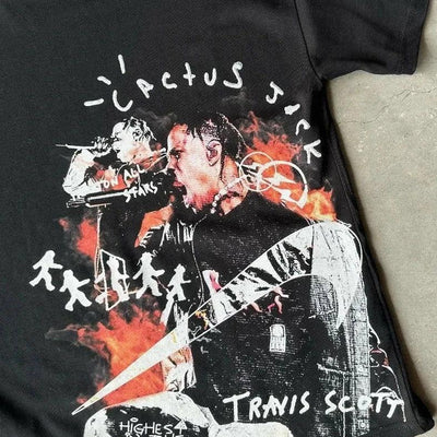 BLACK GRAPHIC TEE SHIRT - RAP-INSPIRED STYLISH STREETWEAR