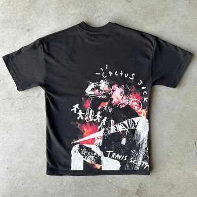 BLACK GRAPHIC TEE SHIRT - RAP-INSPIRED STYLISH STREETWEAR