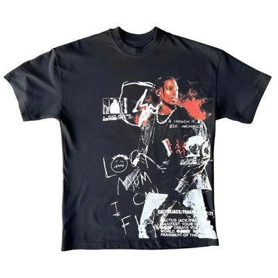 BLACK GRAPHIC TEE SHIRT - RAP-INSPIRED STYLISH STREETWEAR