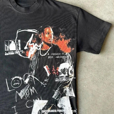 BLACK GRAPHIC TEE SHIRT - RAP-INSPIRED STYLISH STREETWEAR