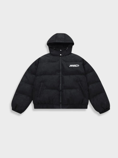 BLACK HOODED PUFFER JACKET CONFORTABLE À PORTER