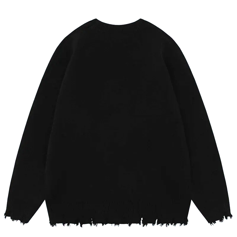 BLACK KNIT SWEATER WITH CARTOON FIGURE AND HEARTS - RETRO CARTOON SWEATER