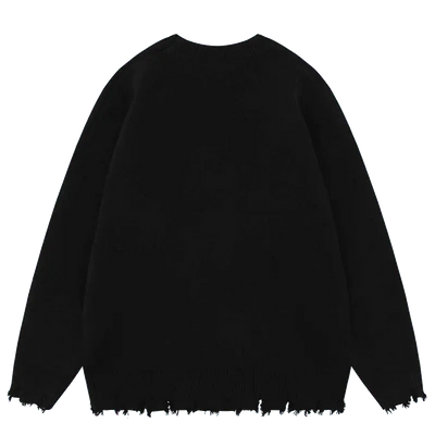 BLACK KNIT SWEATER WITH CARTOON FIGURE AND HEARTS - RETRO CARTOON SWEATER