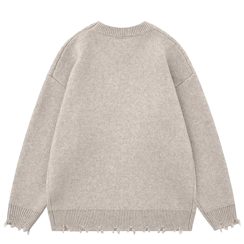 BLACK KNIT SWEATER WITH CARTOON FIGURE AND HEARTS - RETRO CARTOON SWEATER