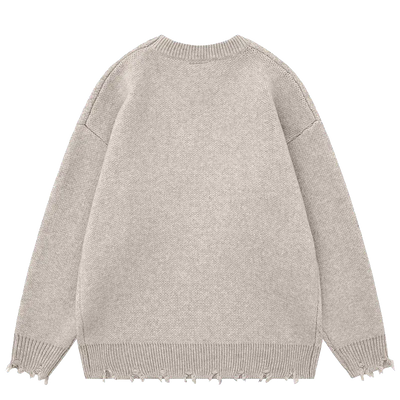 BLACK KNIT SWEATER WITH CARTOON FIGURE AND HEARTS - RETRO CARTOON SWEATER