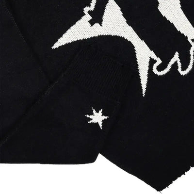 BLACK KNIT SWEATER WITH GRAPHIC - LONG SLEEVE SWEATER PULLOVERS