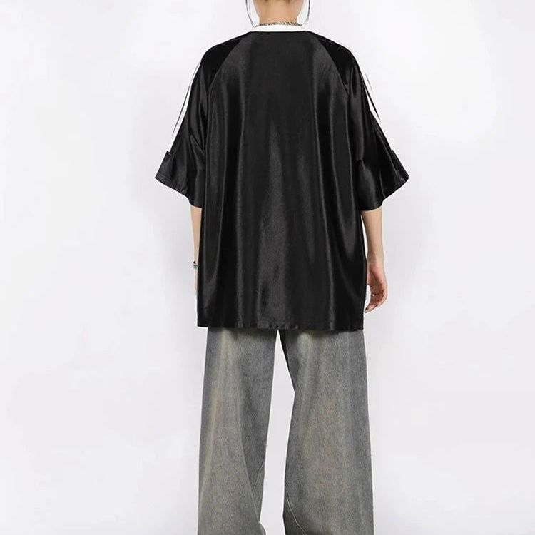 BLACK OVERSIZED TEE WITH STRIPES AND LETTERING - UNISEX OVERSIZED TEE