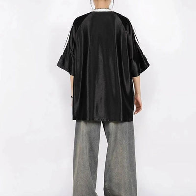 BLACK OVERSIZED TEE WITH STRIPES AND LETTERING - UNISEX OVERSIZED TEE