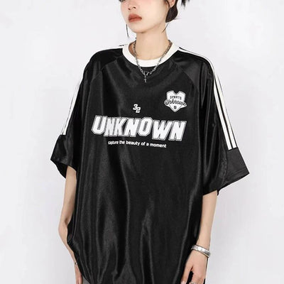 BLACK OVERSIZED TEE WITH STRIPES AND LETTERING - UNISEX OVERSIZED TEE